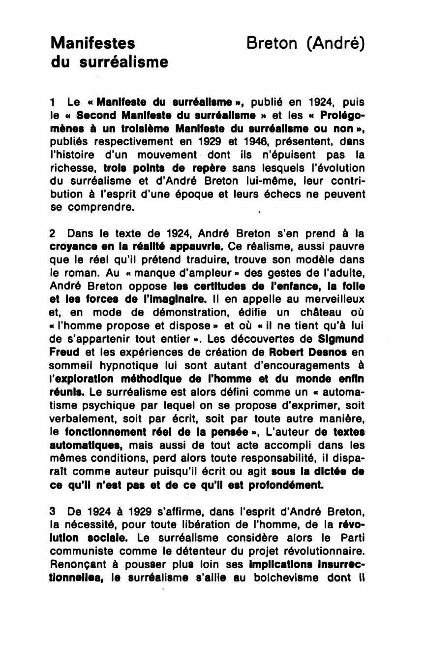 Prévisualisation du document MANIFESTES DU SURRÉALISME    André Breton (résumé)