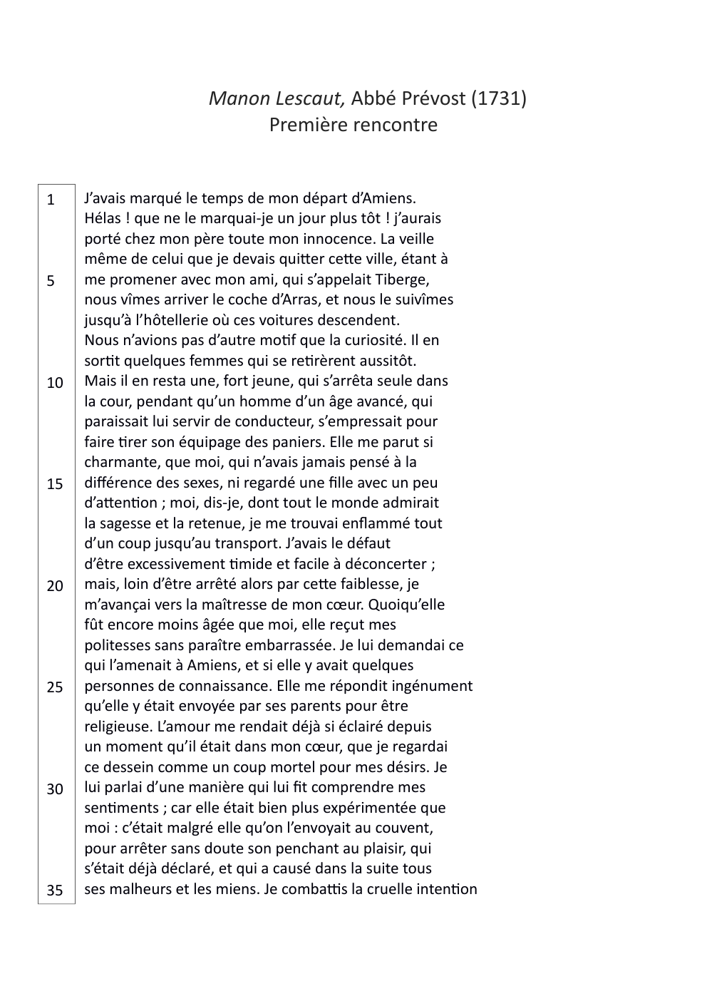 Prévisualisation du document Manon Lescaut, Abbé Prévost (1731) Première rencontre