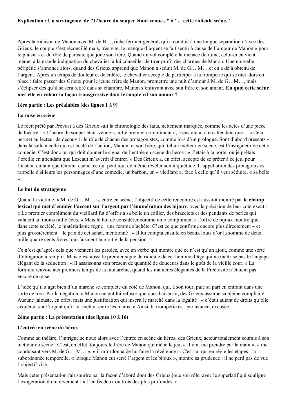 Prévisualisation du document Manon Lescaut " La tromperie" analyse linéaire