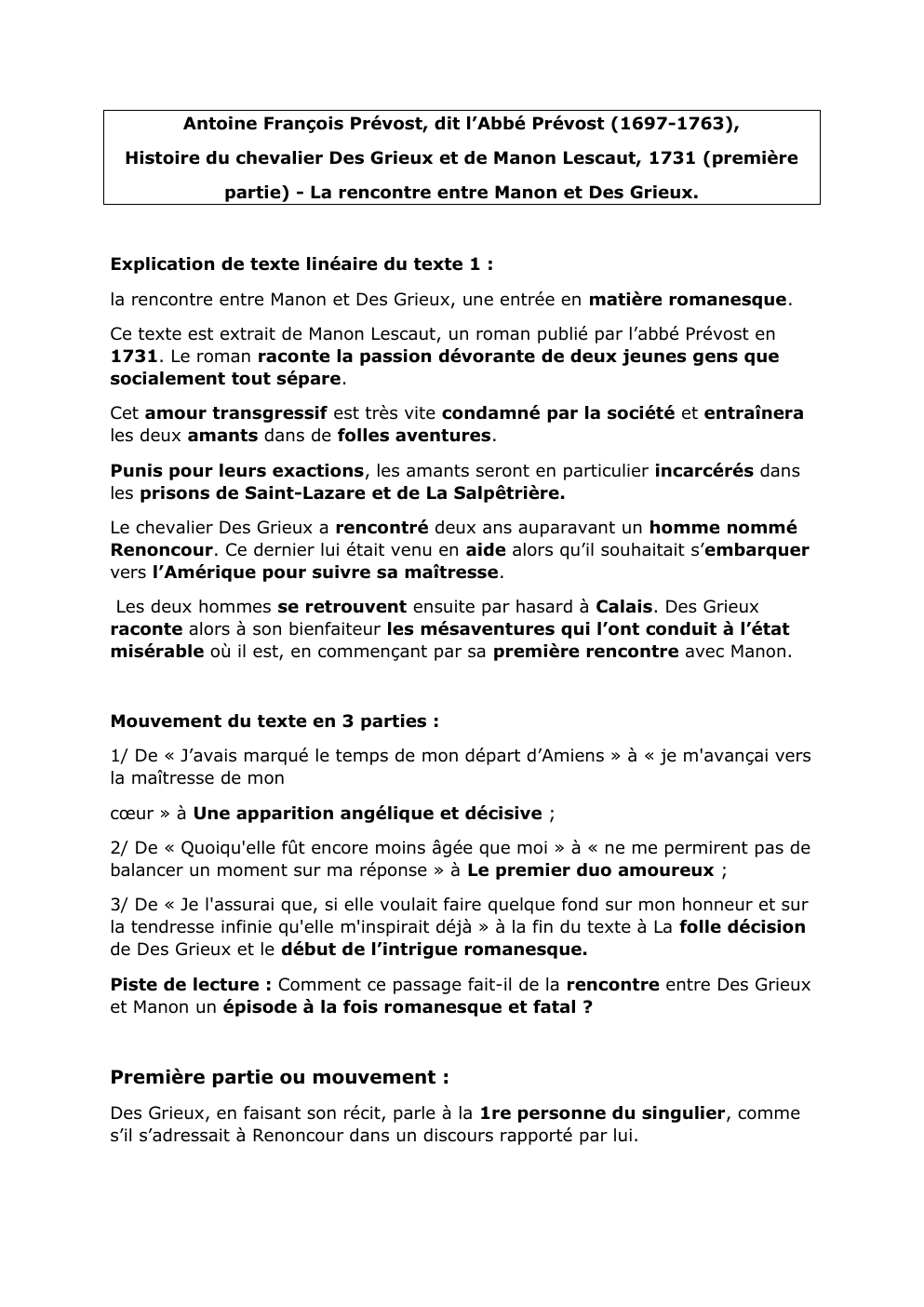 Prévisualisation du document Manon Lescaut Première rencontre analyse linéaire
