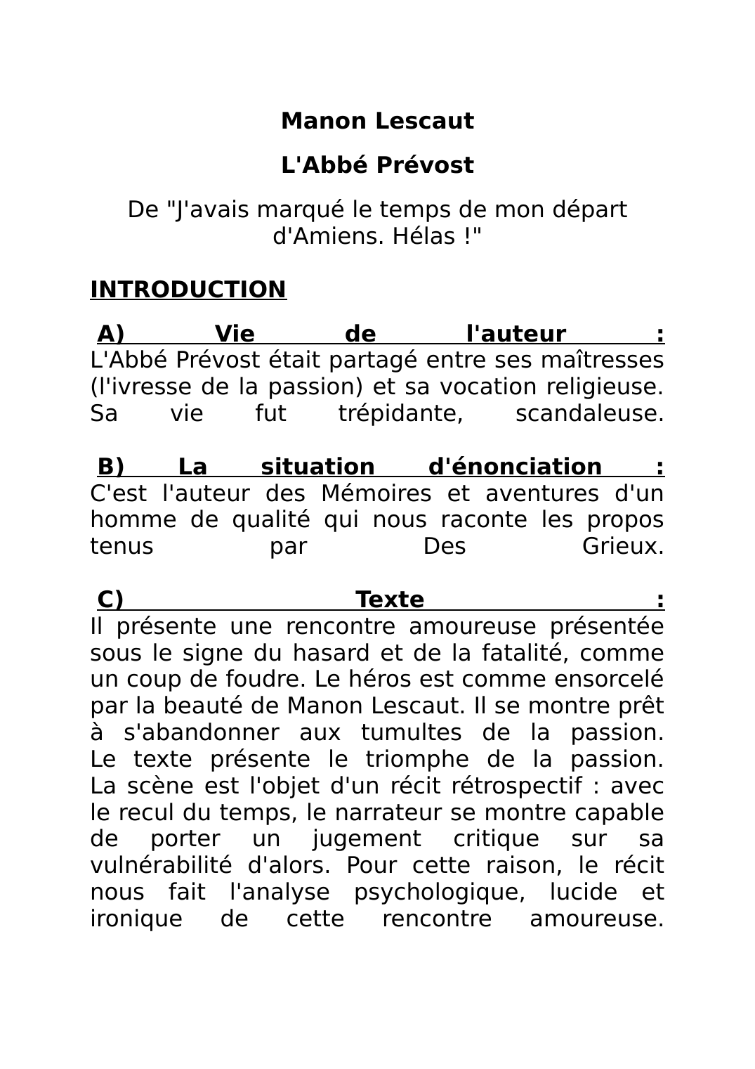 Prévisualisation du document Manon LescautL'Abbé PrévostDe "J'avais marqué le temps de mon départ d'Amiens.