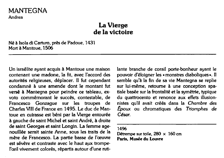 Prévisualisation du document MANTEGNAAndrea:La Vierge de la victoire  (analyse du tableau).
