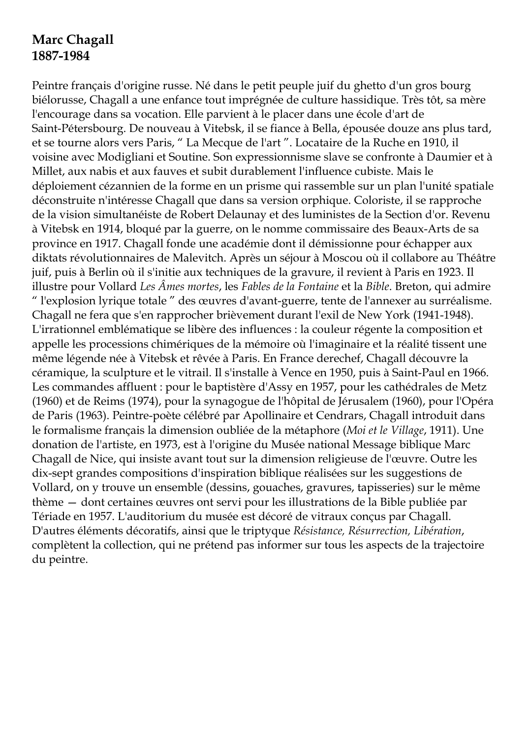 Prévisualisation du document Marc Chagall1887-1984Peintre français d'origine russe.