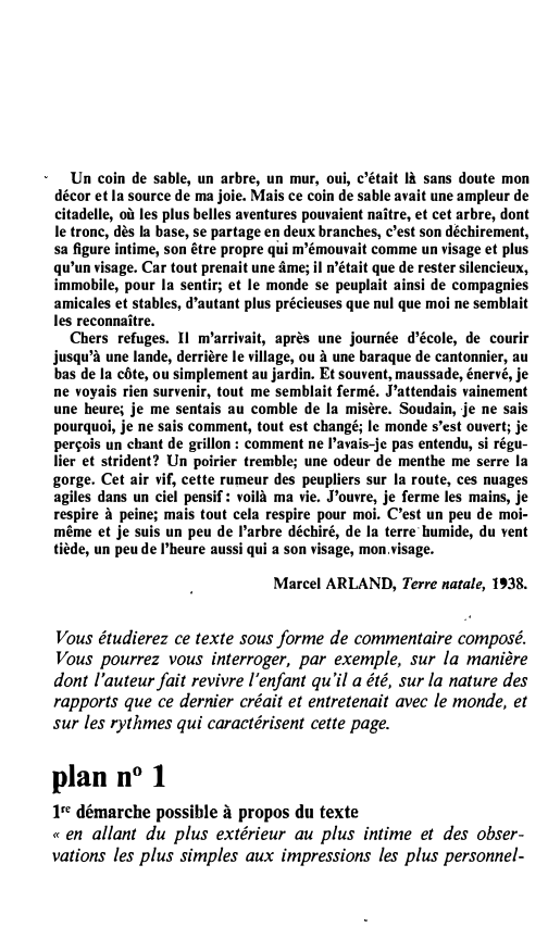 Prévisualisation du document Marcel ARLAND, Terre natale, 1938.