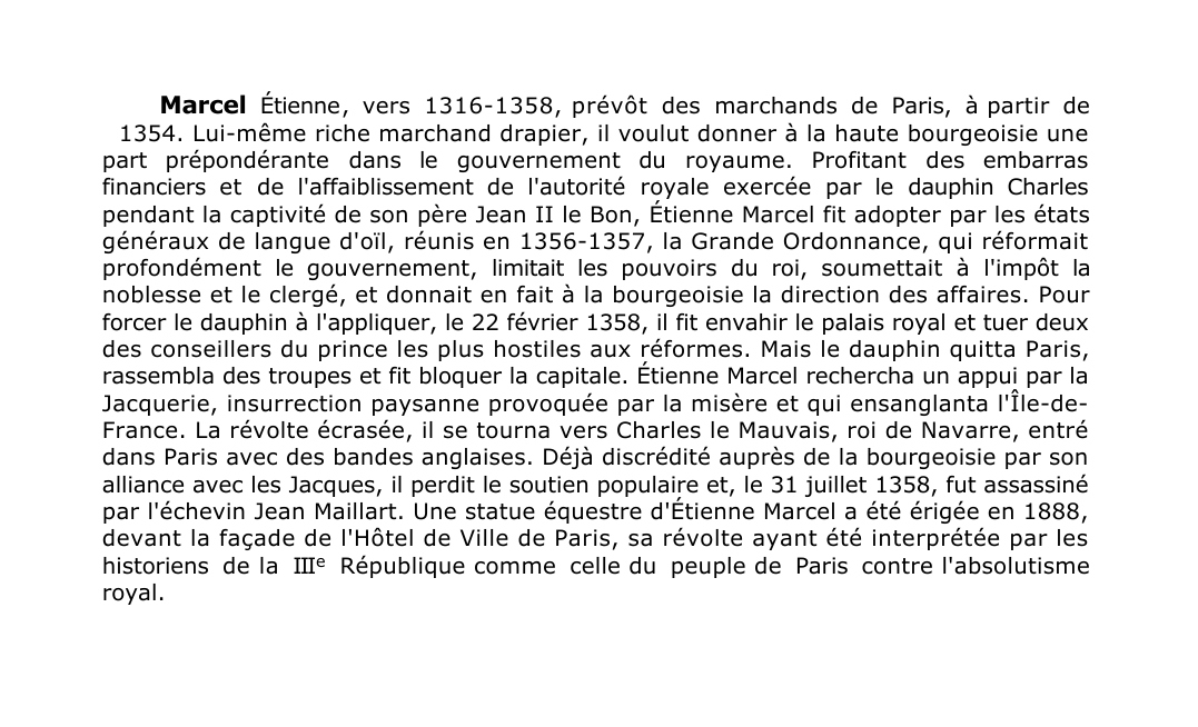 Prévisualisation du document Marcel Étienne , vers 1316-1358, prévôt des marchands de Paris, à partir de
1354.