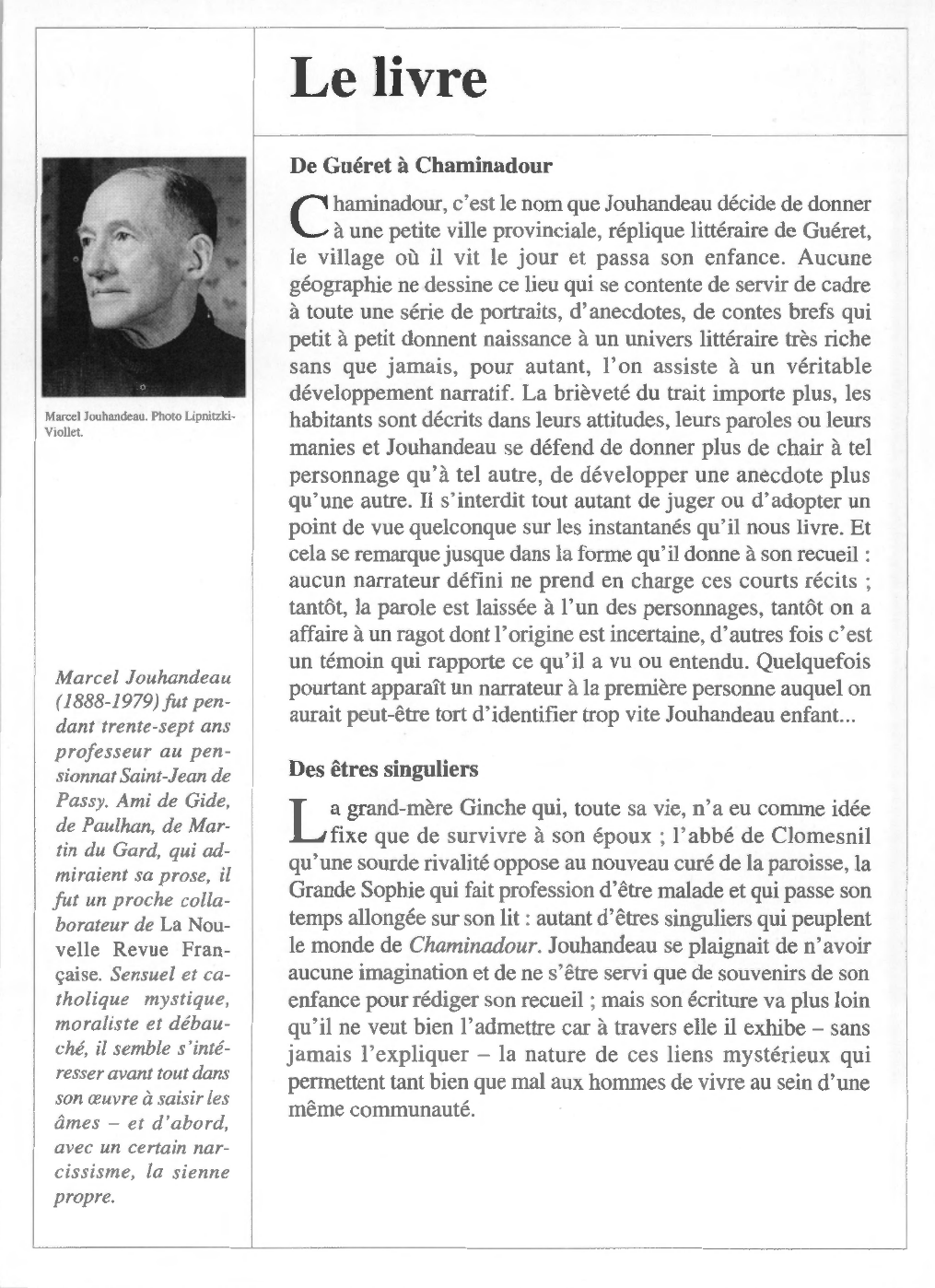 Prévisualisation du document Marcel JOUHANDEAU : Chaminadour