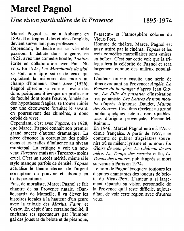 Prévisualisation du document Marcel PagnolUne vision particulière de la Provence.