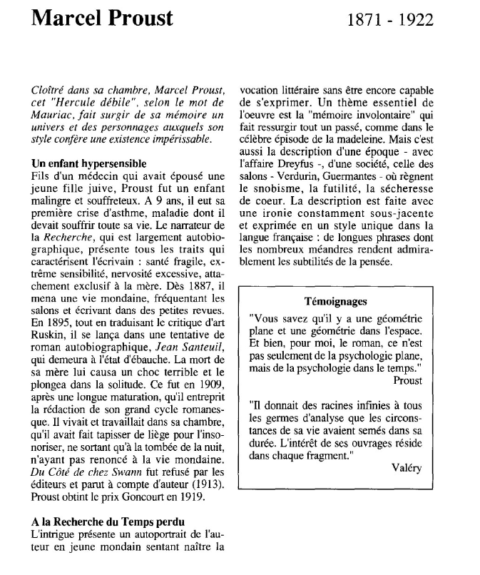Prévisualisation du document Marcel Proust.