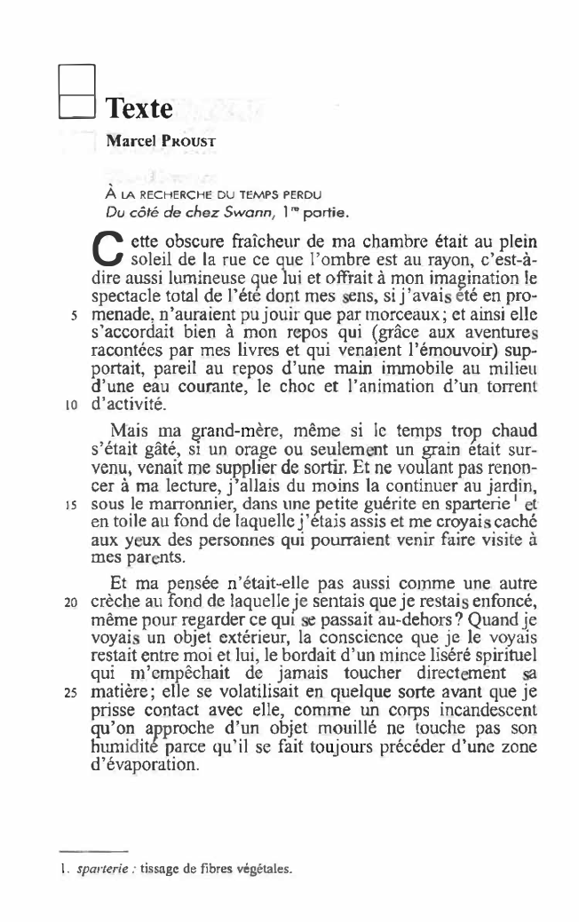 Prévisualisation du document Marcel Proust - À lA recherche du temps perdu - Du côté de chez Swann, 1re partie.