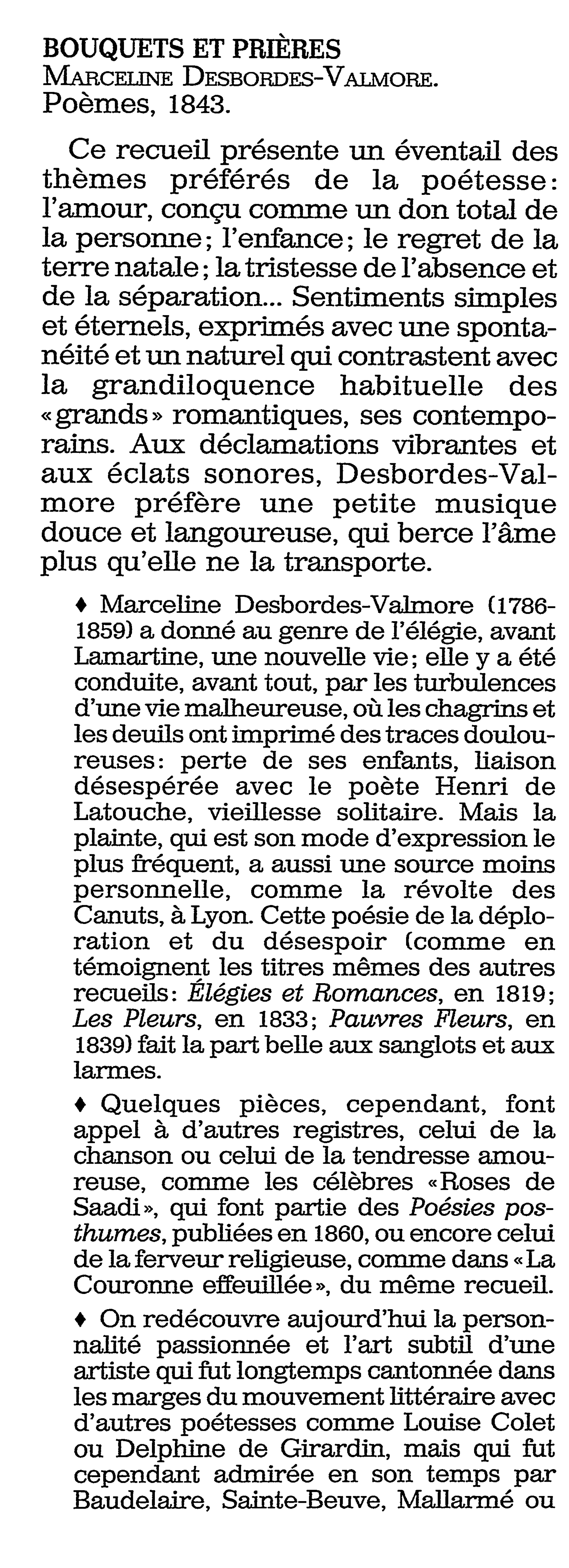 Prévisualisation du document Marceline DESBORDES-VALMORE (1786-1859) (Recueil : Bouquets et prières) - Aux trois aimés