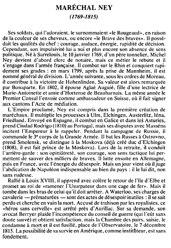Prévisualisation du document MARÉCHAL NEY( 1769-1815) - BIOGRAPHIE.