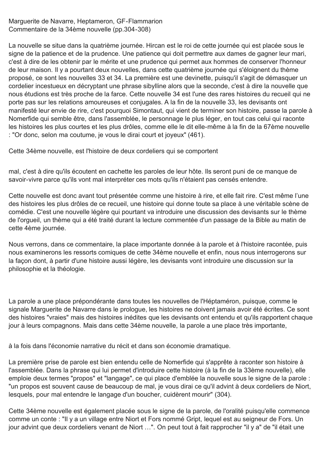 Prévisualisation du document Marguerite de Navarre, Heptameron, GF-Flammarion Commentaire de la 34ème nouvelle
