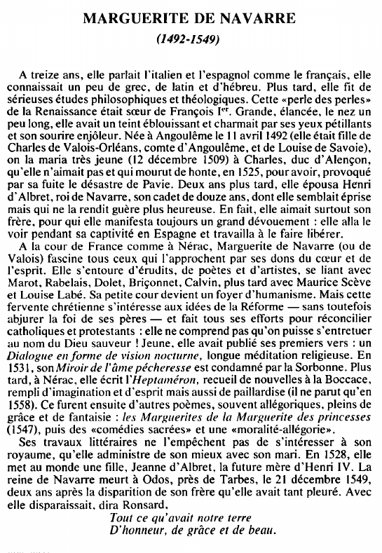 Prévisualisation du document MARGUERITE DE NAVARRE(1492-1549) - BIOGRAPHIE.