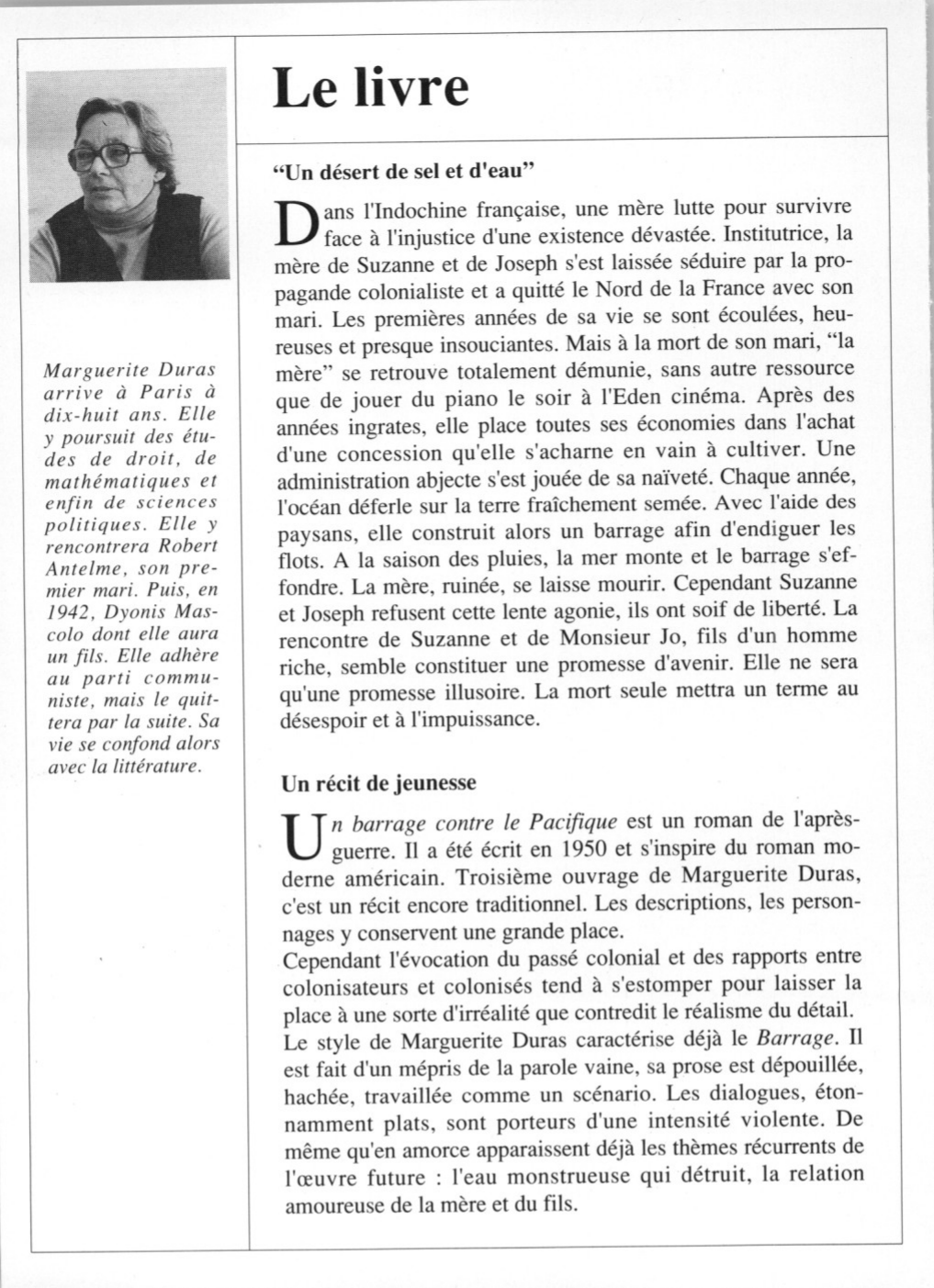 Prévisualisation du document Marguerite DURAS : Un barrage contre le Pacifique