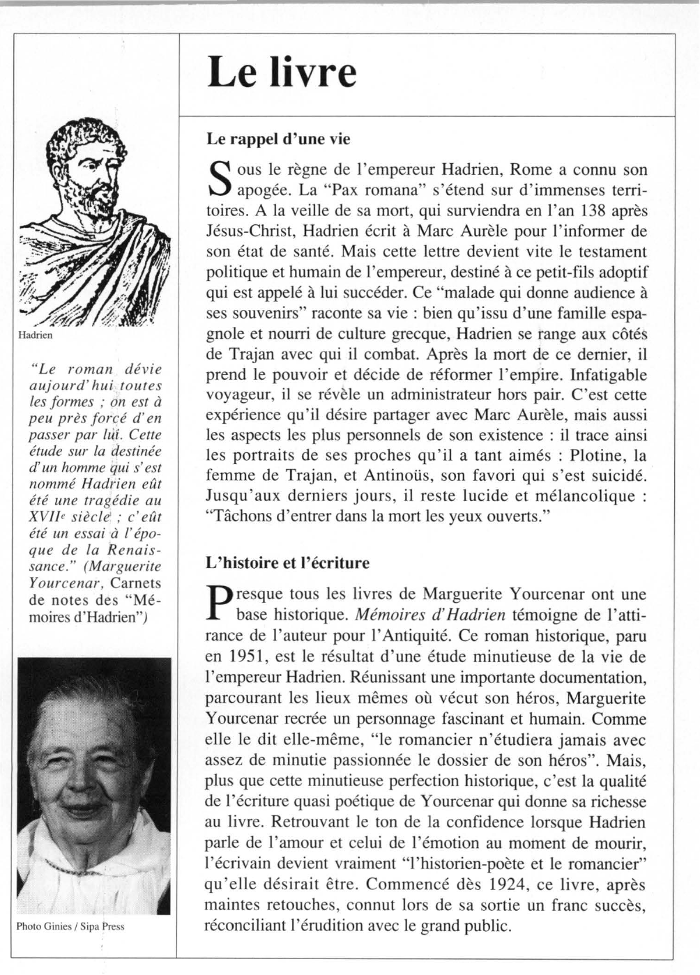 Prévisualisation du document Marguerite YOURCENAR : Mémoires d'Hadrien