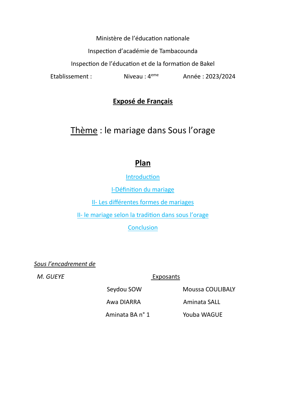 Prévisualisation du document Mariage dans sous l'orage