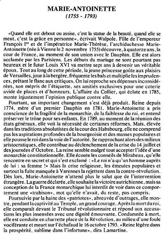 Prévisualisation du document MARIE-ANTOINETTE( 1755 - 1793) - BIOGRAPHIE.