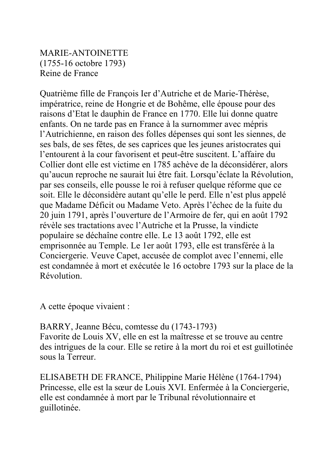 Prévisualisation du document MARIE-ANTOINETTE (1755-16 octobre 1793)