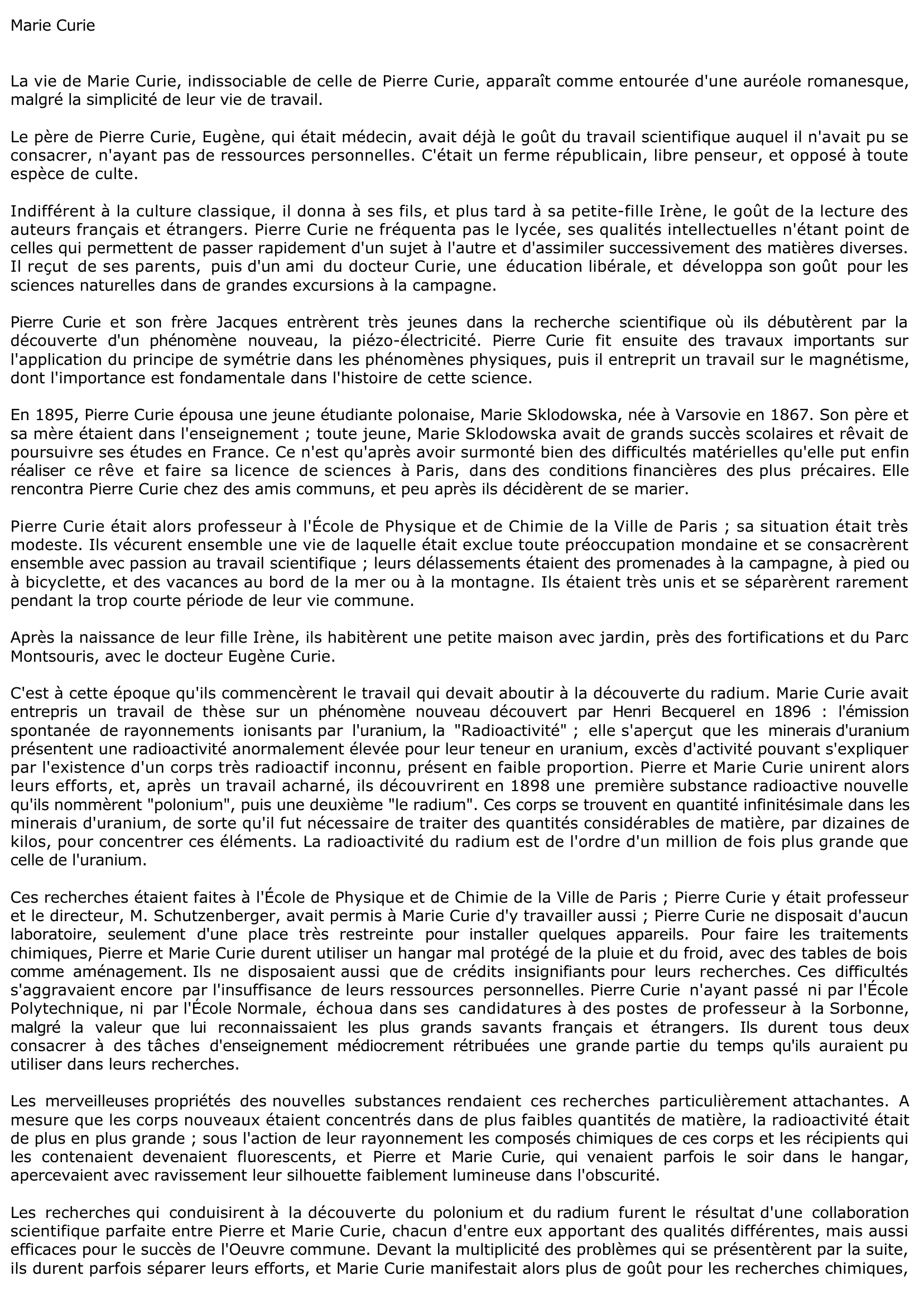 Prévisualisation du document Marie Curie