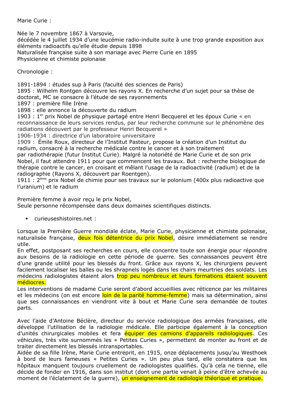 Prévisualisation du document Marie Curie pendant la guerre