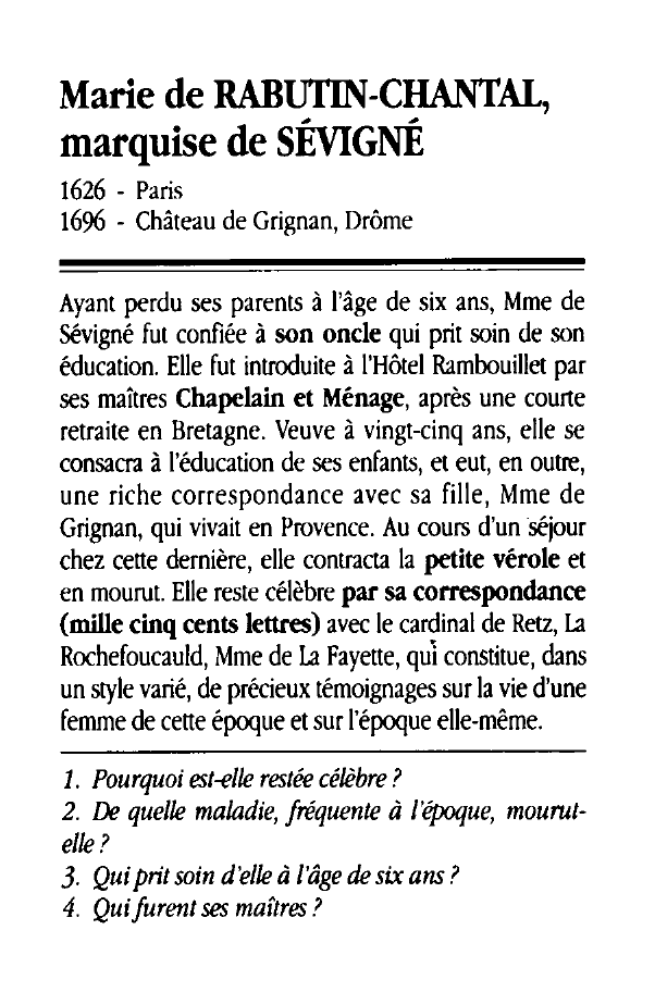 Prévisualisation du document Marie de RABUTIN-CHANTAL, marquise de SÉVIGNÉ