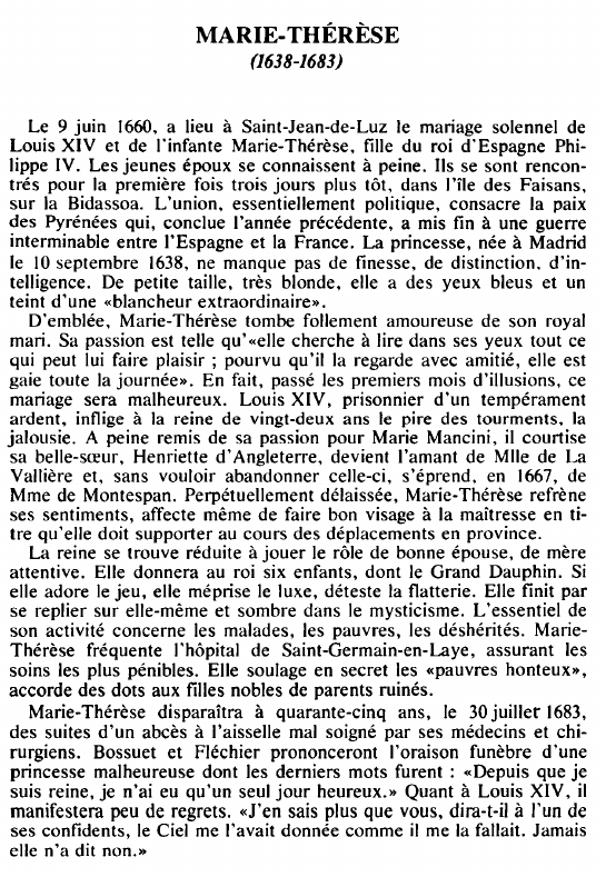 Prévisualisation du document MARIE-THÉRÈSE(1638-1683) - BIOGRAPHIE.