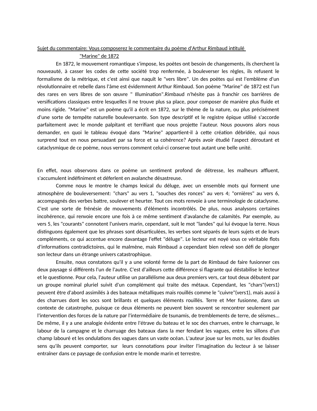 Prévisualisation du document Marine Arthur Rimbaud (commentaire rédigé)