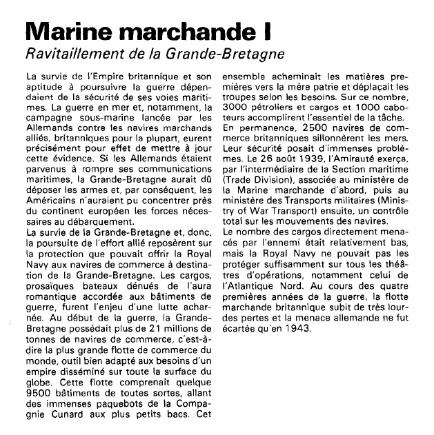 Prévisualisation du document Marine marchande :Ravitaillement de la Grande-Bretagne.