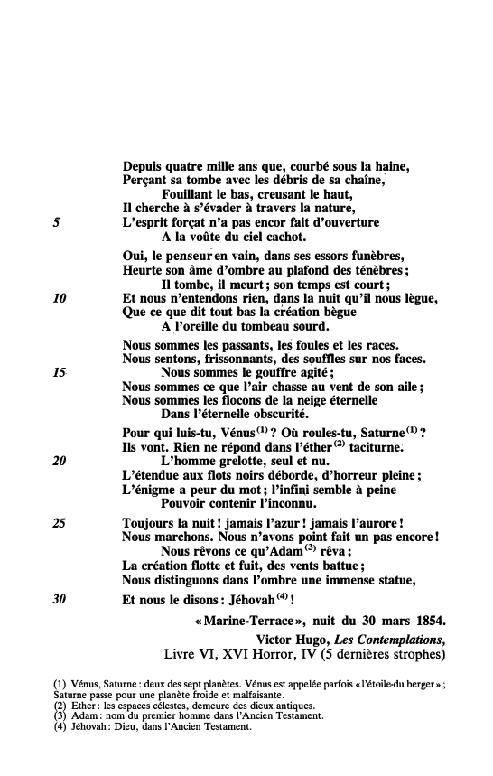 Prévisualisation du document « Marine-Terraçe », nuit du 30 mars 1854. Victor Hugo,.Les Contemplations, Livre VI - XVI Horror, IV (5 dernières strophes)