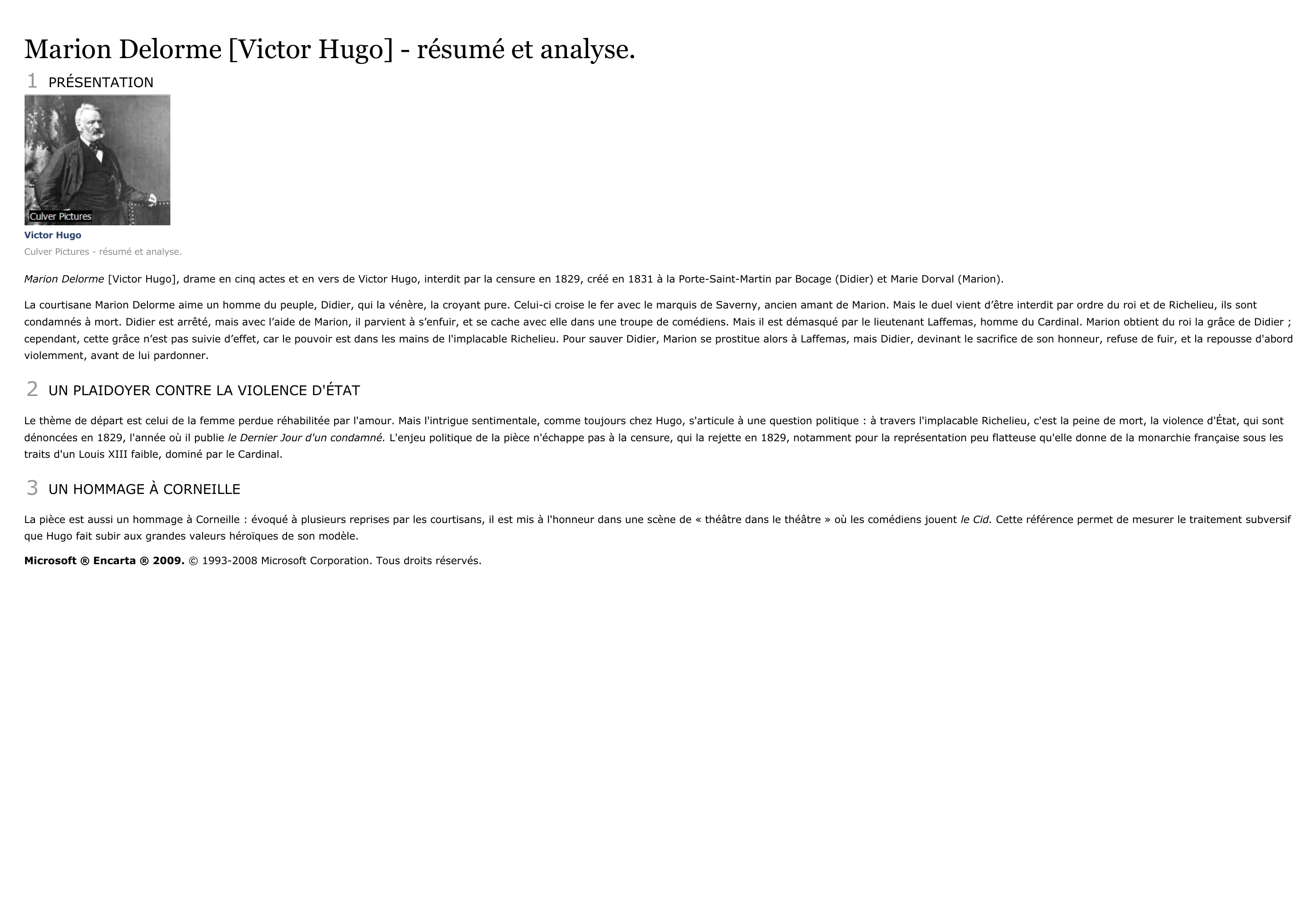 Prévisualisation du document MARION DELORME de Victor Hugo (résumé)