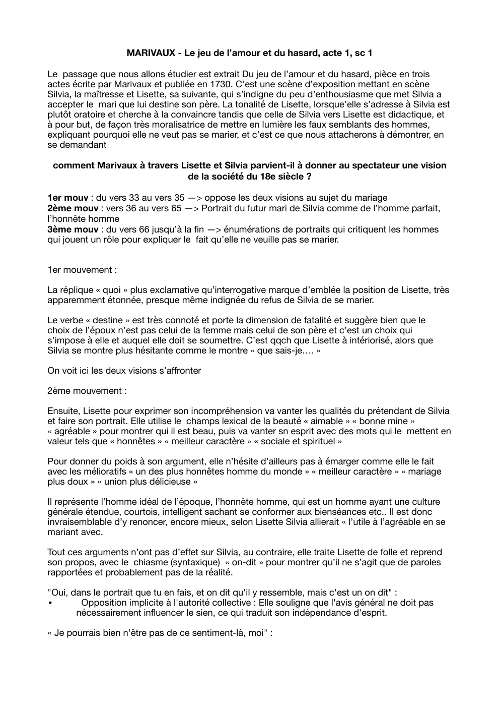 Prévisualisation du document MARIVAUX - Le jeu de l’amour et du hasard, acte 1, sc 1