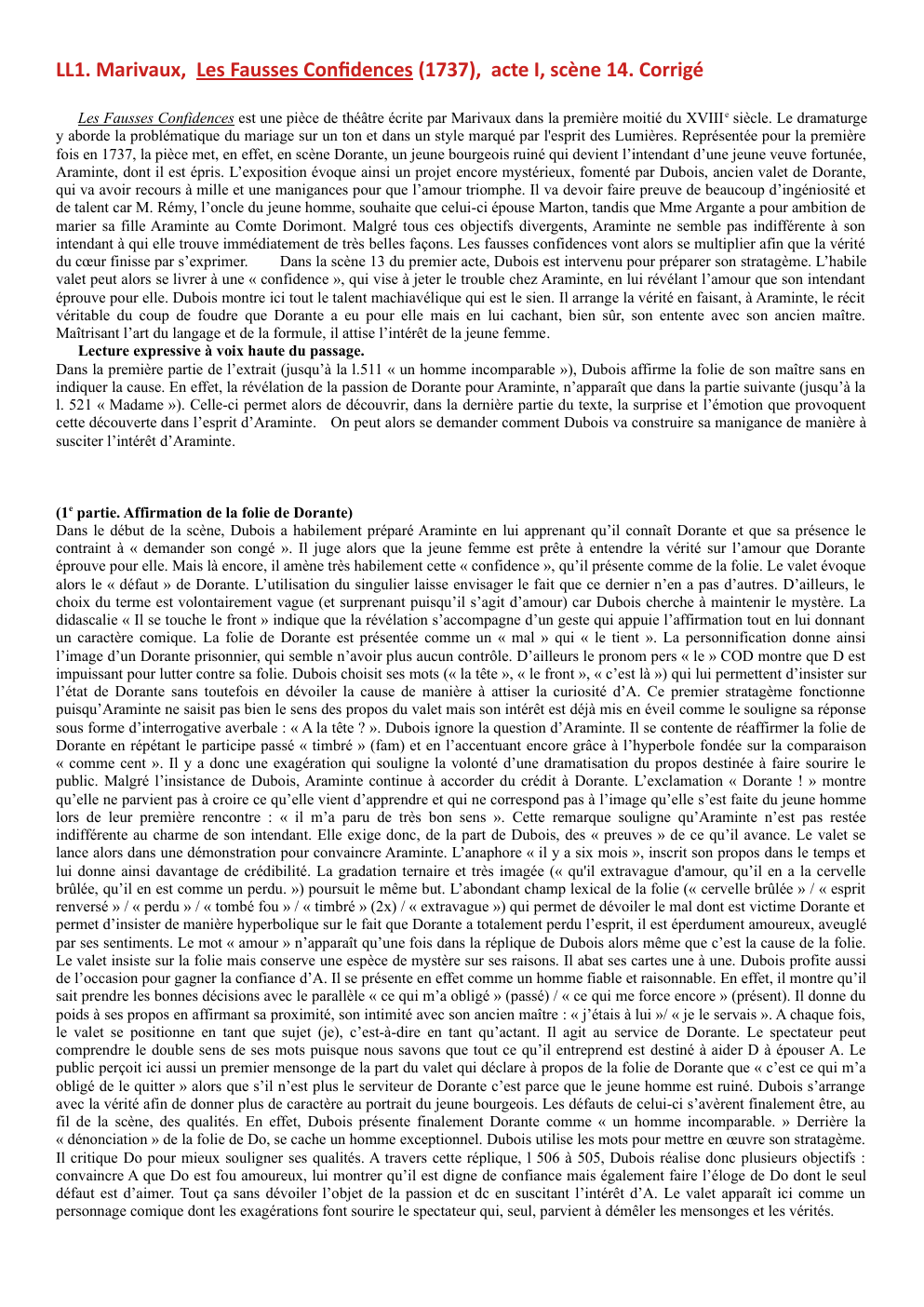 Prévisualisation du document LL1. Marivaux, Les Fausses Confidences (1737), acte I, scène 14. Corrigé