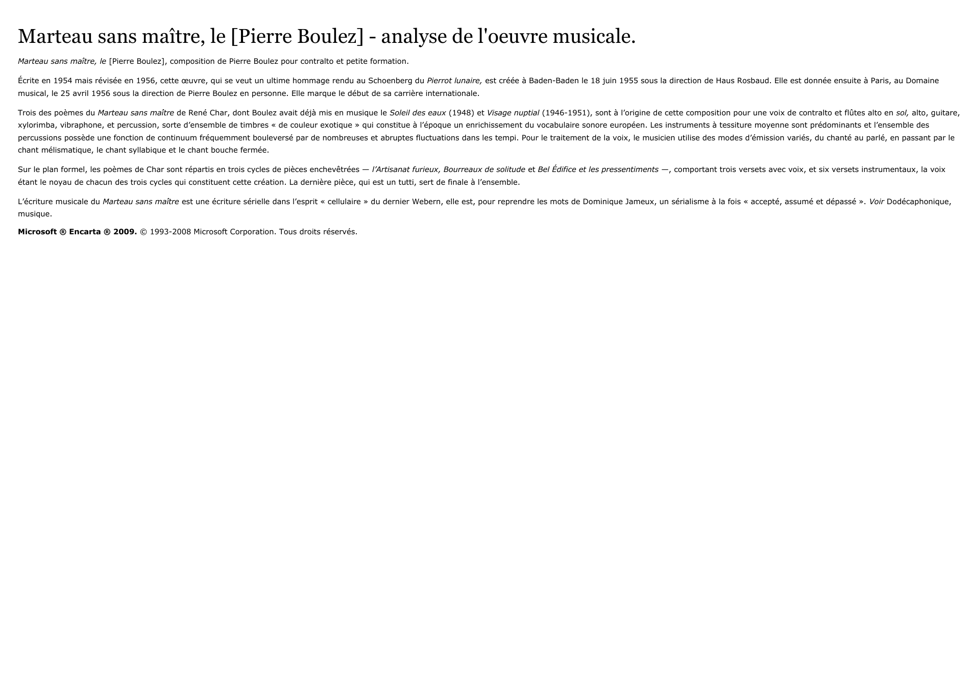 Prévisualisation du document Marteau sans maître, le [Pierre Boulez] - analyse de l'oeuvre musicale.