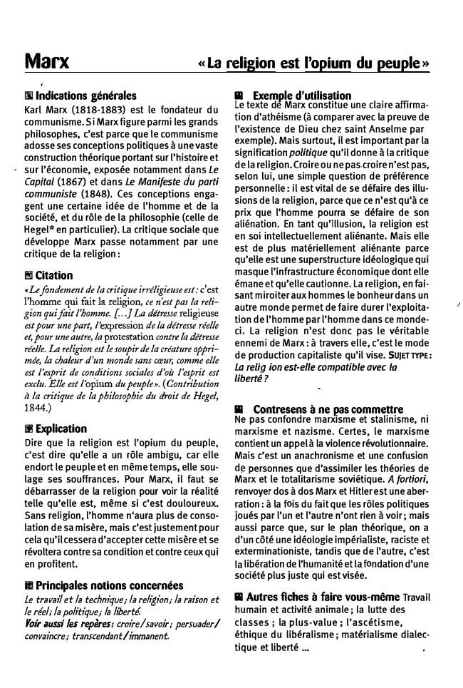 Prévisualisation du document Marx

« La religion est l'opium du peuple»

li Indications générales

Karl Marx (1818·1883) est le fondateur du
communisme. Si...