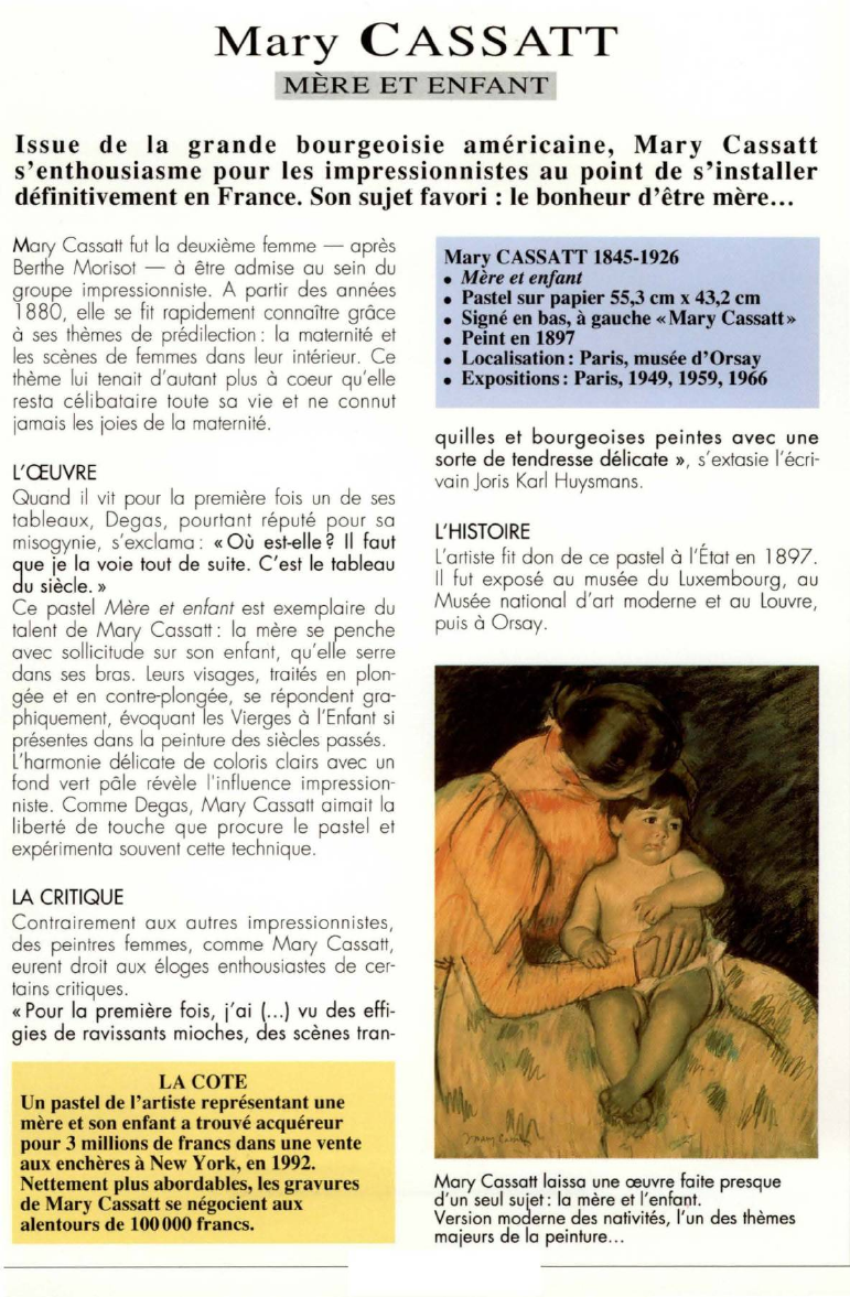 Prévisualisation du document Mary CASSATT:MÈRE ET ENFANT (ANALYSE DU TABLEAU).