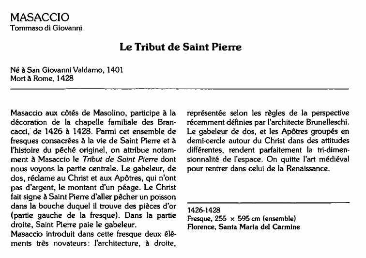 Prévisualisation du document MASACCIOTommaso di Giovanni:Le Tribut de Saint Pierre  (analyse du tableau).