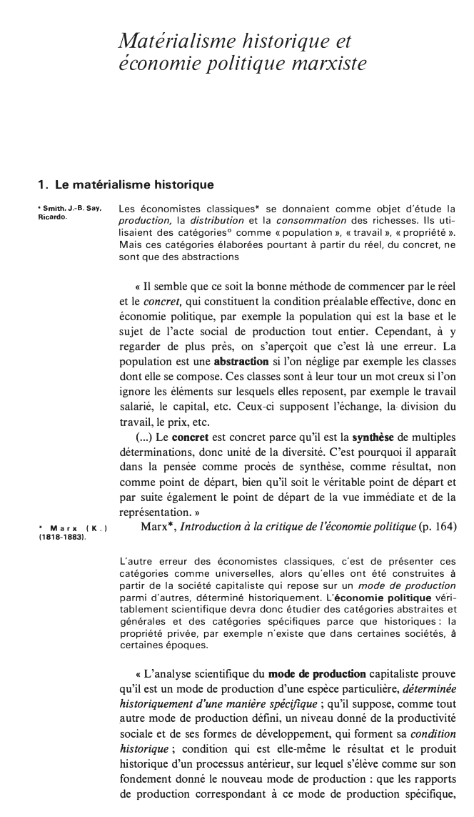 Prévisualisation du document Matérialisme historique et
économie politique marxiste

1. Le matérialisme historique
• Smith, J.-B. Say,
Ricardo.

Les économistes classiques* se donnaient...