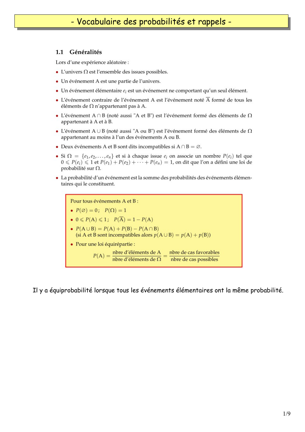 Prévisualisation du document Mathématiques: Vocabulaire des probabilités et rappels -