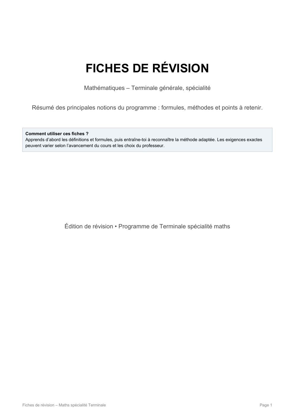 Prévisualisation du document Maths spé terminale fiches