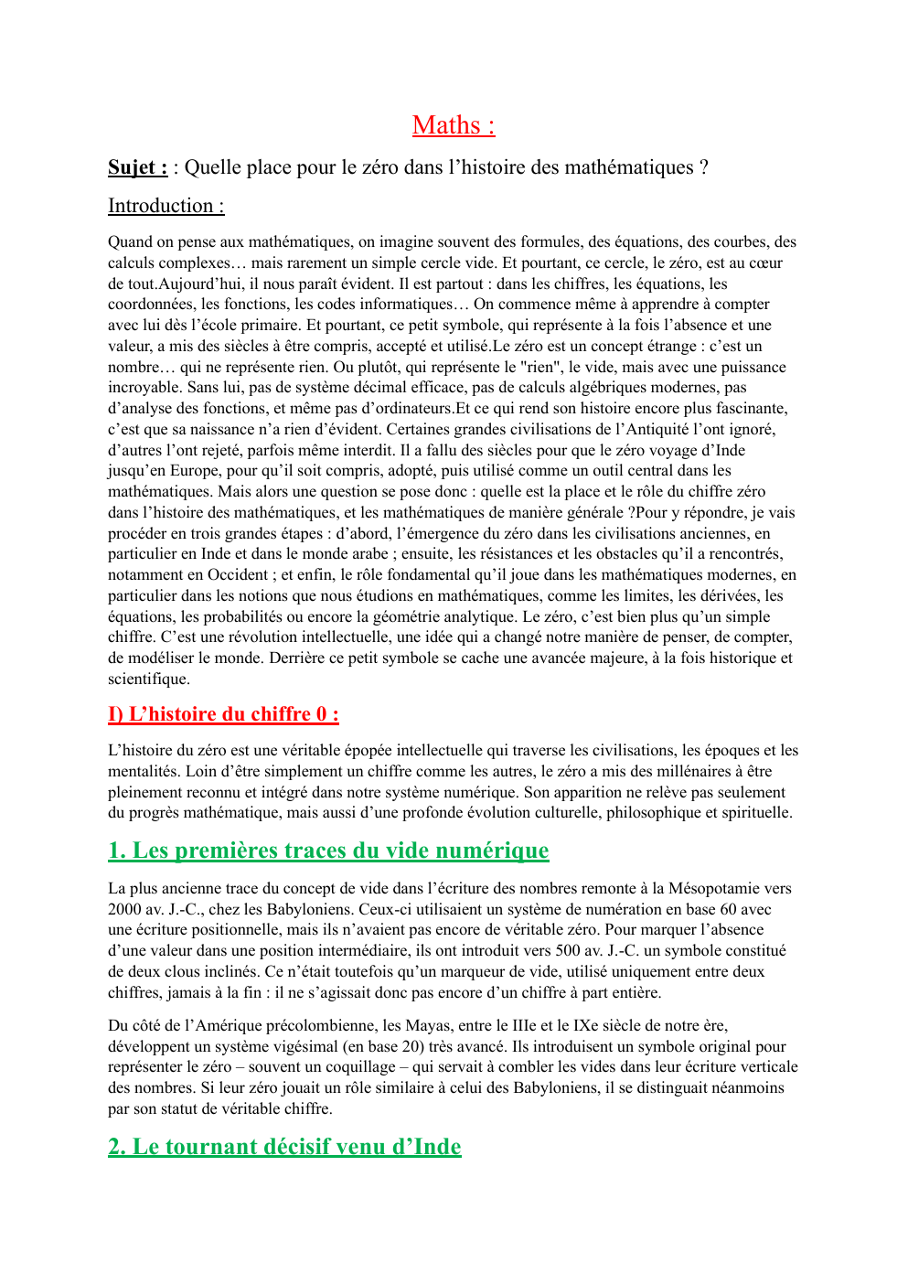 Prévisualisation du document Maths : Sujet : : Quelle place pour le zéro dans l’histoire des mathématiques ?