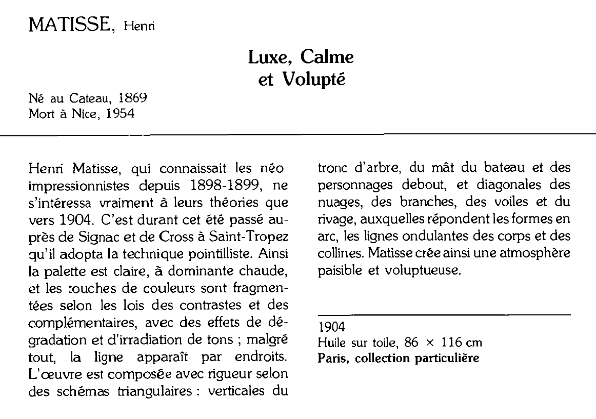 Prévisualisation du document MATISSE, Henri : Luxe, Calme et Volupté