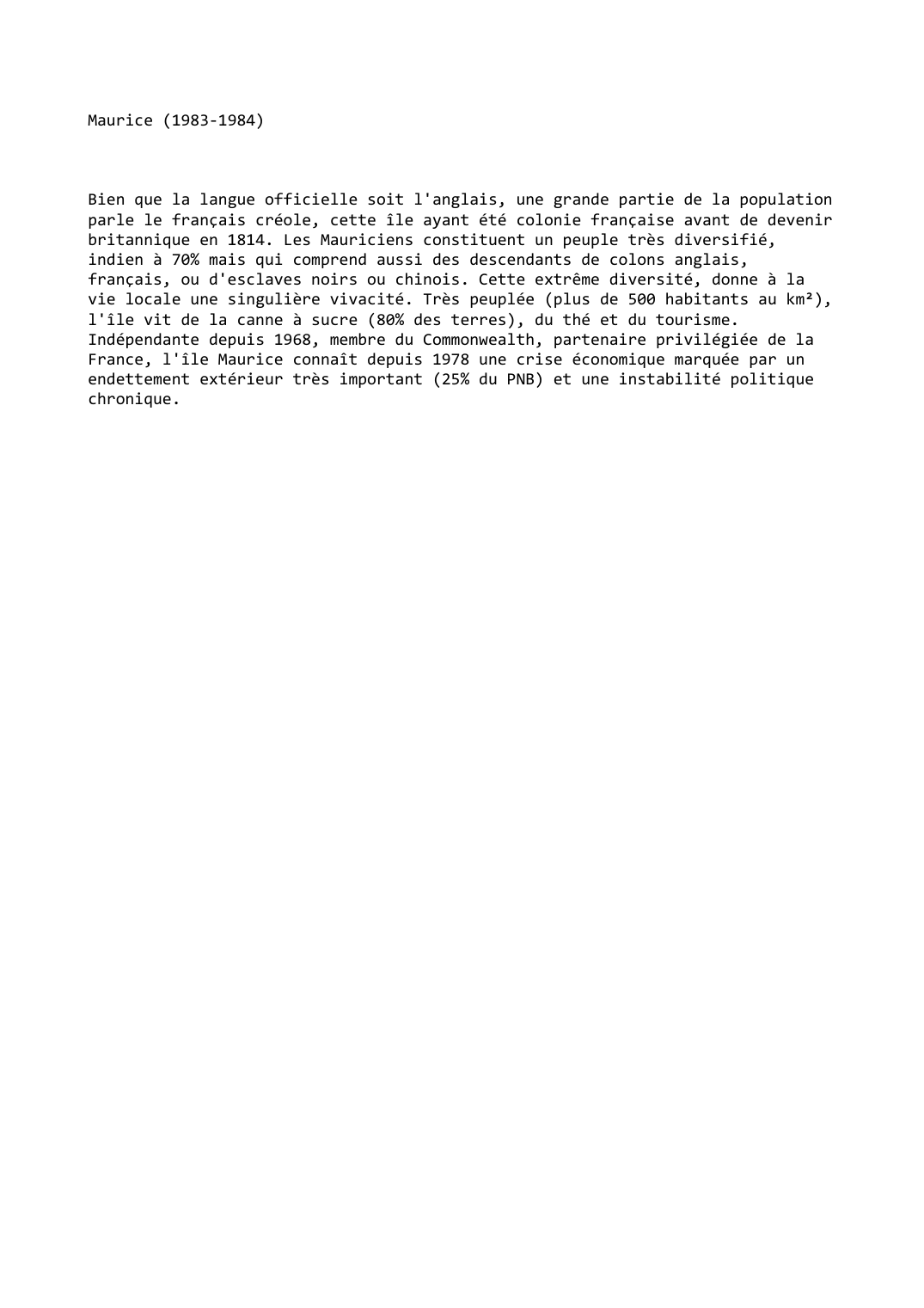 Prévisualisation du document Maurice (1983-1984)