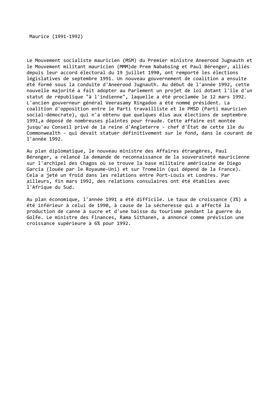 Prévisualisation du document Maurice (1991-1992)