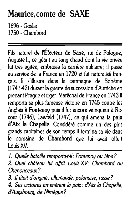 Prévisualisation du document Maurice, comte de SAXE