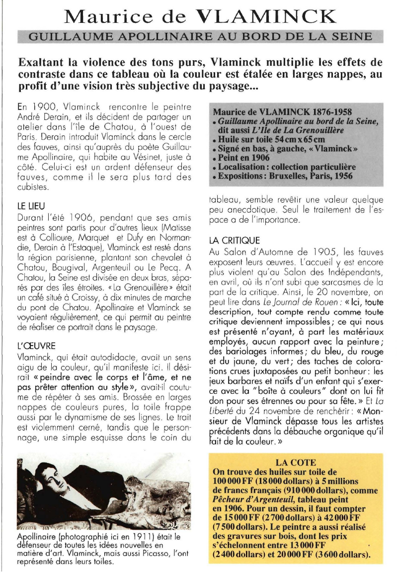 Prévisualisation du document Maurice de VLAMINCK:GUILLAUME APOLLINAIRE AU BORD DE LA SEINE.