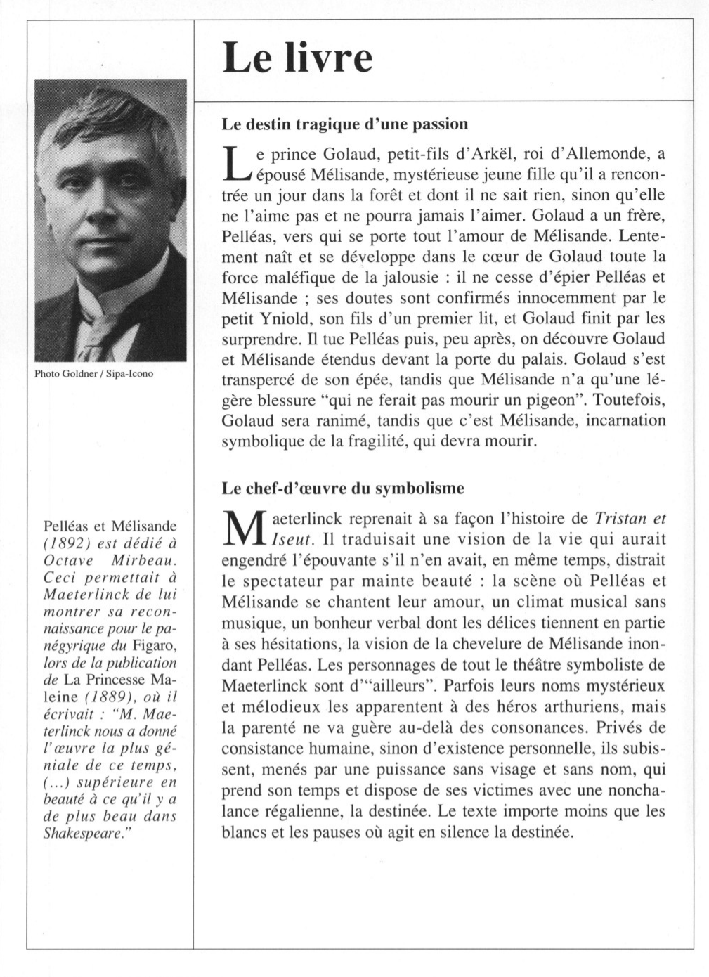 Prévisualisation du document Maurice MAETERLINCK : Pelléas et Mélisande