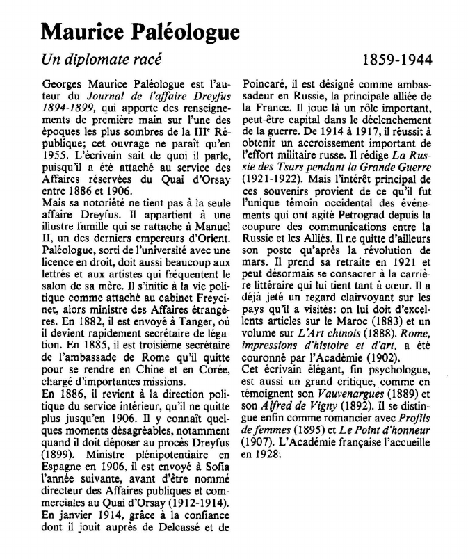 Prévisualisation du document Maurice PaléologueUn diplomate racé.