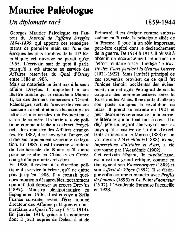 Prévisualisation du document Maurice PaléologueUn diplomate racé.