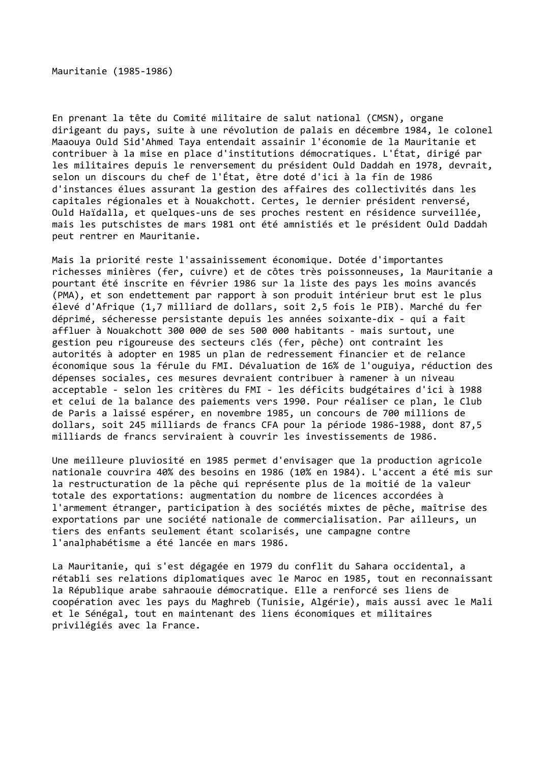 Prévisualisation du document Mauritanie (1985-1986)