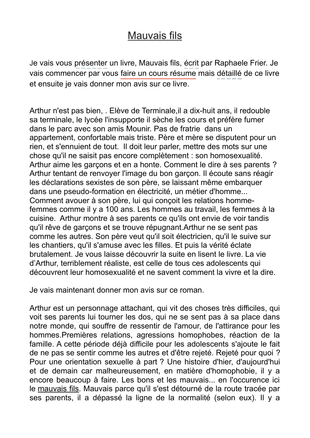 Prévisualisation du document Mauvais fils par Raphaele Frier
